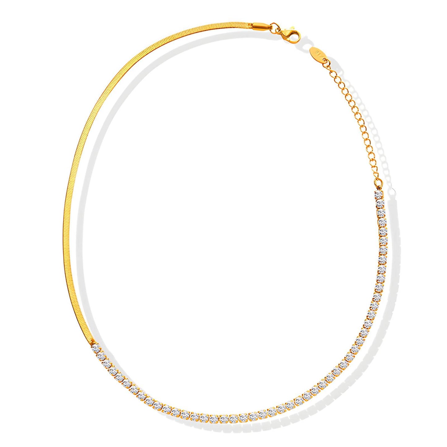 18K GOLD PLATED STAINLESS STEEL "cubic zirconia" NECKLACE, INTENSITY