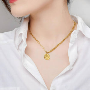 18K GOLD PLATED STAINLESS STEEL "ROSE" NECKLACE, INTENSITY