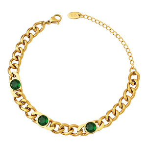 18K GOLD PLATED STAINLESS STEEL "Emerald Color Stones" BRACELET, INTENSITY