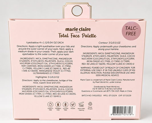 Marie Claire Paris Eyeshadow/Highlighter Total Face Palette Smokey Delight